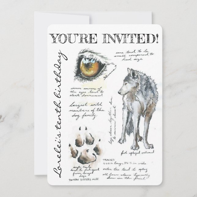 Invitation Illustration personnalisée de Canis Lupus Loup Inv (Devant)