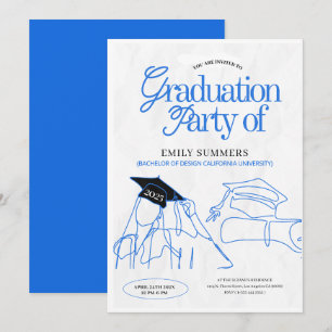 Invitation Illustration simple de la main de Graduation Bleu 