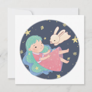 Invitation Illustration Starry Night Bunny & Girl