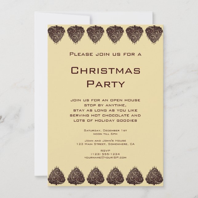 Invitation Illustration vintage Arbre de Noël Motif, Brown (Devant)