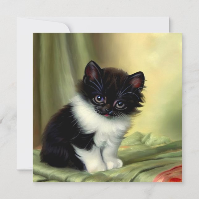 Invitation Illustration vintage de chaton smoking (Devant)