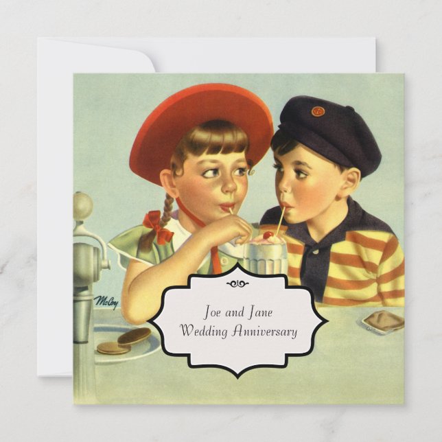 Invitation Illustration vintage de jeunes amoureux (Devant)