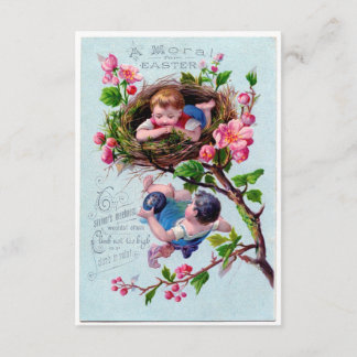 Invitation Illustration Vintage de Pâques en bleu
