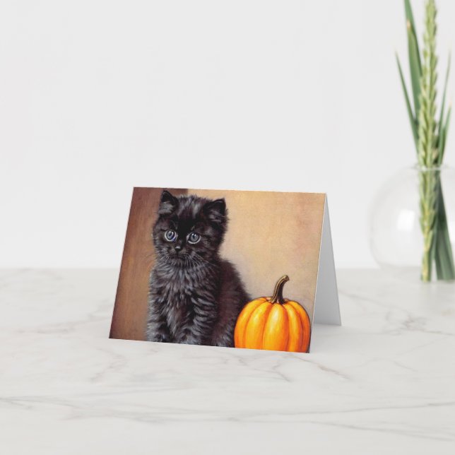 Invitation Illustration vintage Halloween Black Kitten (Devant)