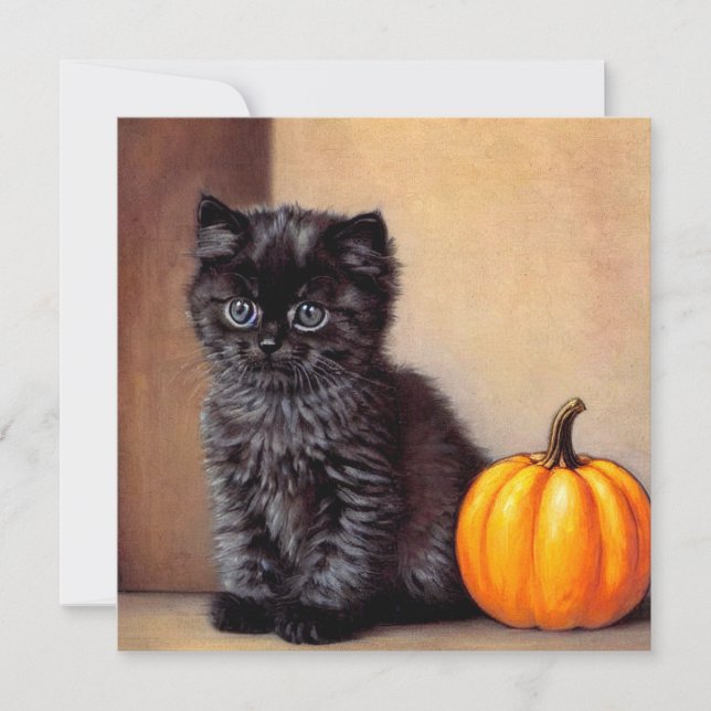 Invitation Illustration vintage Halloween Black Kitten (Devant)