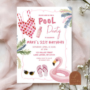 Invitation Illustration Whimsical Fête de Pool de filles