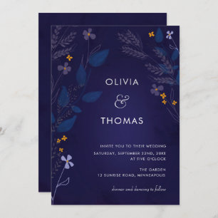 Invitation Illustration Whimsical Indigo Honey Flora Mariage