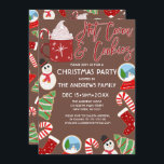 Invitation Illustrations de cacao chaud et de biscuits Noël<br><div class="desc">Cette invitation festive et mignonne à la fête de Noël est parfaite pour l'événement amusant et joyeux. Il comporte une bordure d'illustration de cookies de Noël dessinés à la main en rouge, blanc, vert, bleu et noir avec une tasse de cacao chaud et une citation typographique personnalisée, "cacao chaud et...</div>
