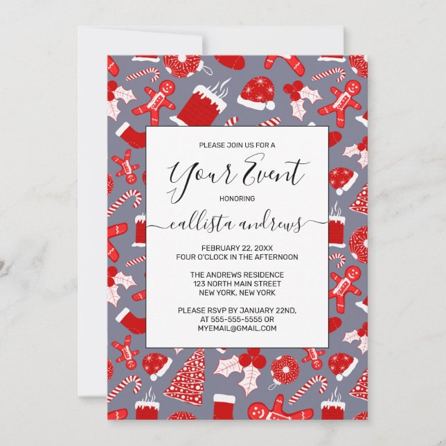 Invitation Illustrations de Noël Mignonnes et Festives Motif  (Devant)
