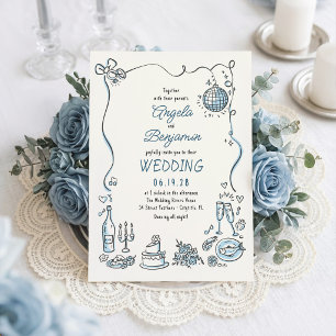 Invitation Illustrations dessinées à la main Mariage rétro