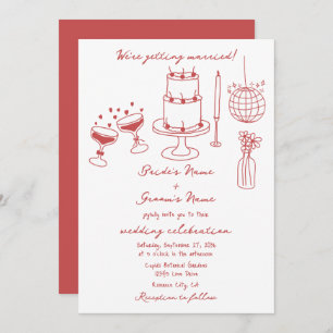 Invitation Illustrations faites à la main Doodles Maroon Mari