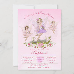 Invitation Illustrations roses Baby showers de fées