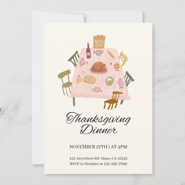 Invitation Illustrative Du Dîner De Thanksgiving (Devant)