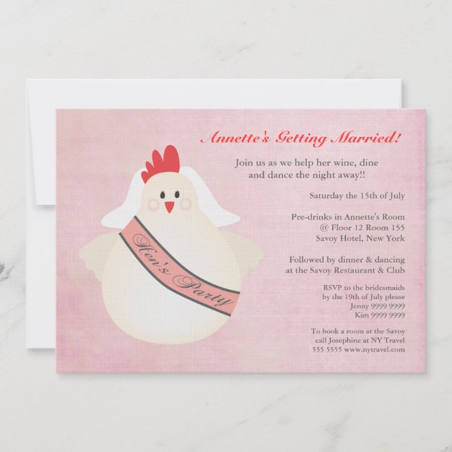Invitation illustré par poulet drôle de la partie (Devant)