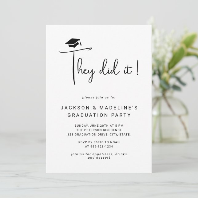 Invitation Ils L'Ont Fait Script Minimal Photo Double Graduat (Debout devant)