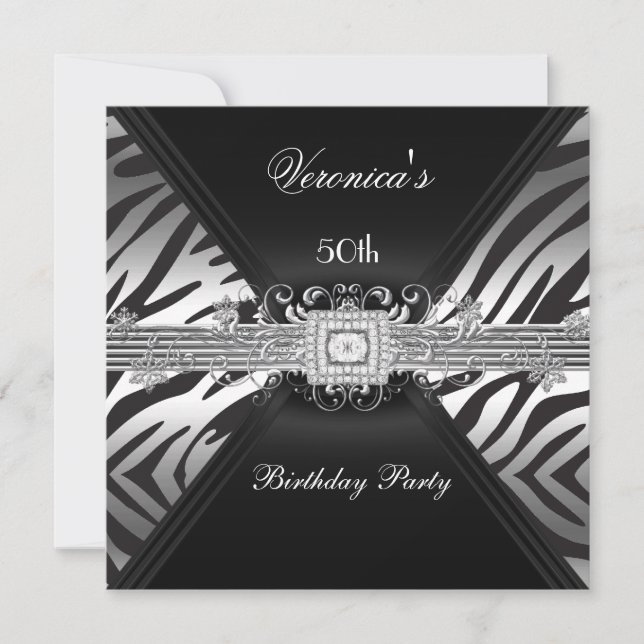 Invitation Image 50e anniversaire argent noir zèbre diamant (Devant)