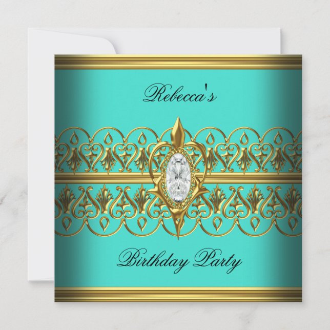 Invitation Image de bijou élégant turquoise et or pour fête d (Devant)