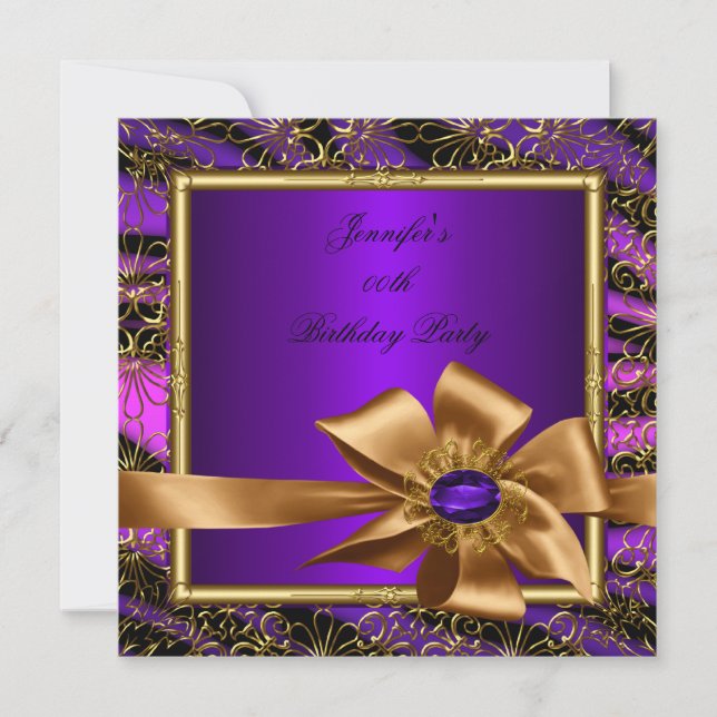 Invitation Image de bijou élégant violet or Fête d'anniversai (Devant)