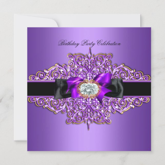 Invitation Image de bijoux violets et dorés pour fête d'anniv (Devant)
