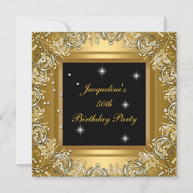 Invitation Image de cadre en or noir élégant pour fête d'anni (Devant)