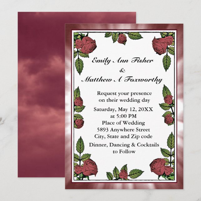 Invitation Image de cadre Red Roses avec Mariage Cloud Rouge  (Devant / Derrière)