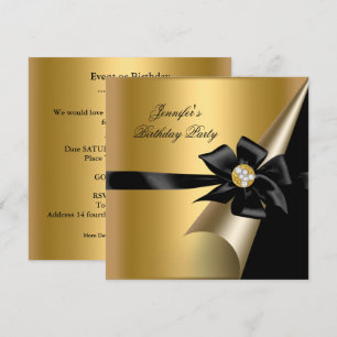 Invitation Image de diamant à arc noir or pour fête d'anniver