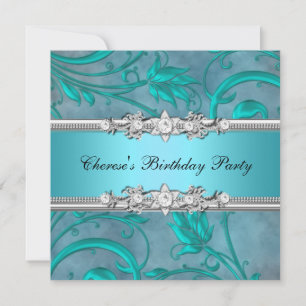 Invitation Image de diamant floral sarcelle élégant pour fête