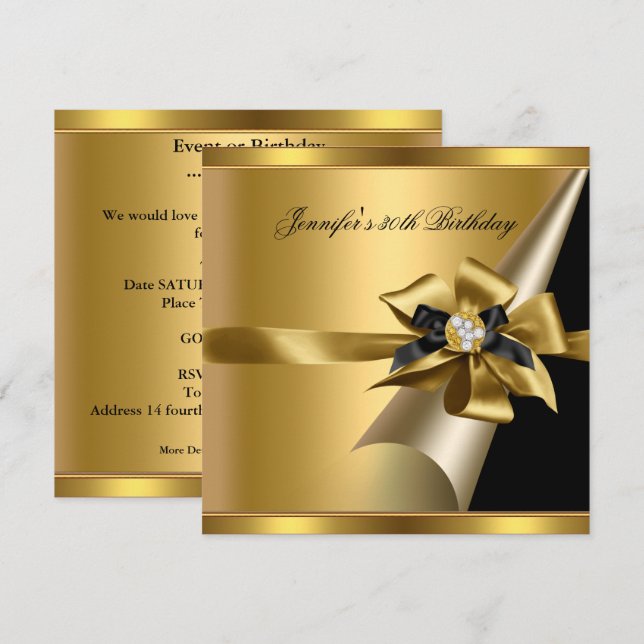 Invitation Image de diamant noir or fête d'anniversaire (Devant / Derrière)