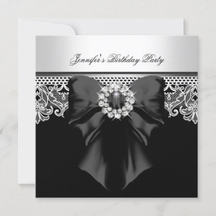 Invitation Image de fête d'anniversaire Diamonds Lace Noir Bl