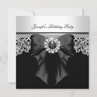 Invitation Image de fête d'anniversaire Diamonds Lace Noir Bl