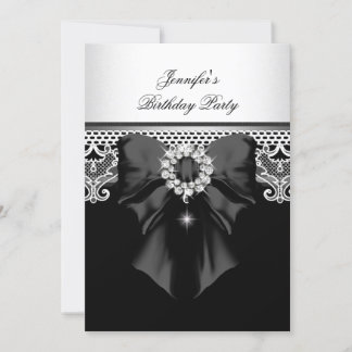 Invitation Image de fête d'anniversaire Diamonds Lace Noir Bl