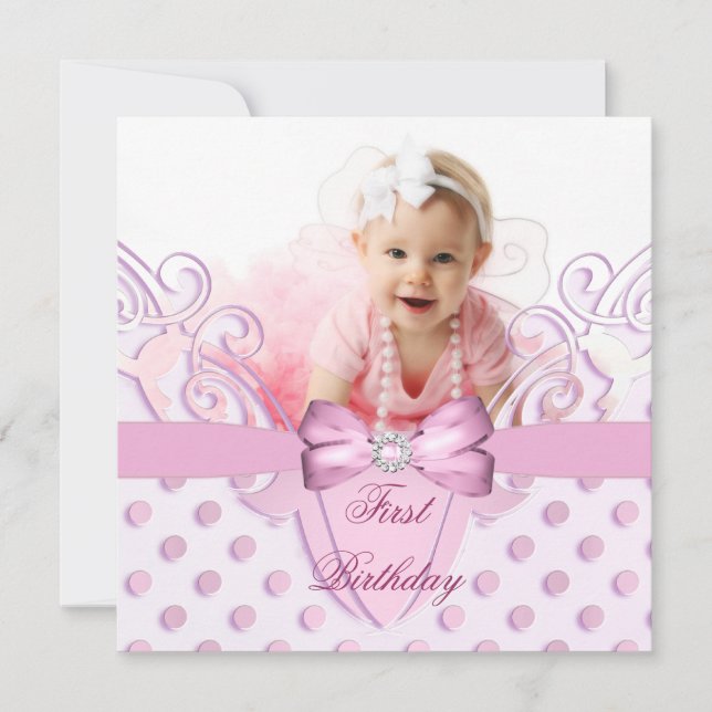 Invitation Image de fille pour fête de 1er anniversaire avec  (Devant)