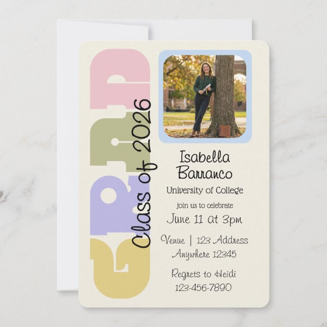 Invitation Image de graduation pastel  (Devant)