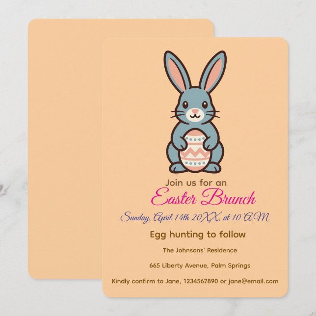 Invitation Image de lapin de Pâques gris  (Devant / Derrière)