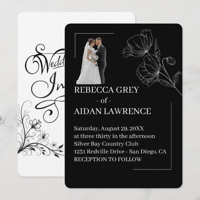 Invitation Image de mariage élégante en surimpression noir et (Devant / Derrière)