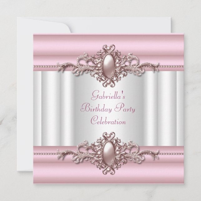 Invitation Image de perle élégante rose blanc pour fête d'ann (Devant)