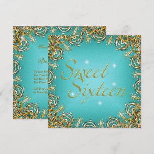 Invitation Image de Sweet Sixteen Gold Teal Sweet 16