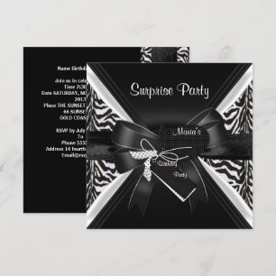Invitation Image de zèbre à arc noir et blanc pour fête surpr