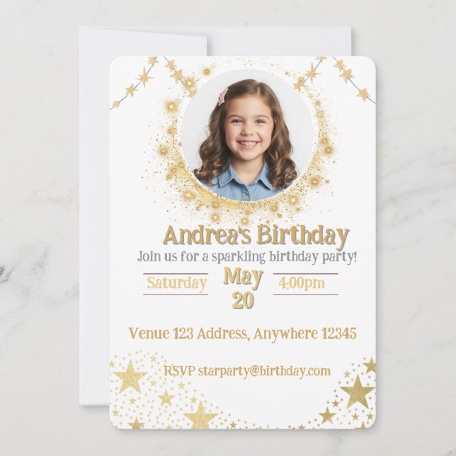 Invitation Image d'étoile scintillante dorée pour anniversair (Devant)
