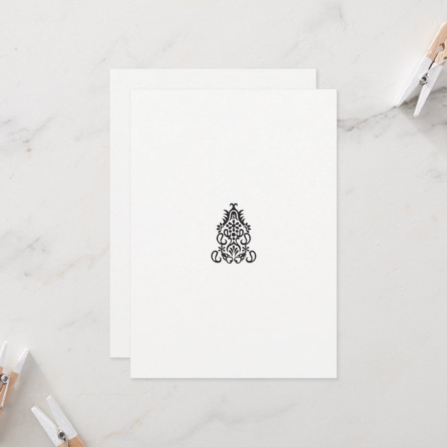 Invitation image en noir et blanc d'un design orné (Devant/Arrière en situation)