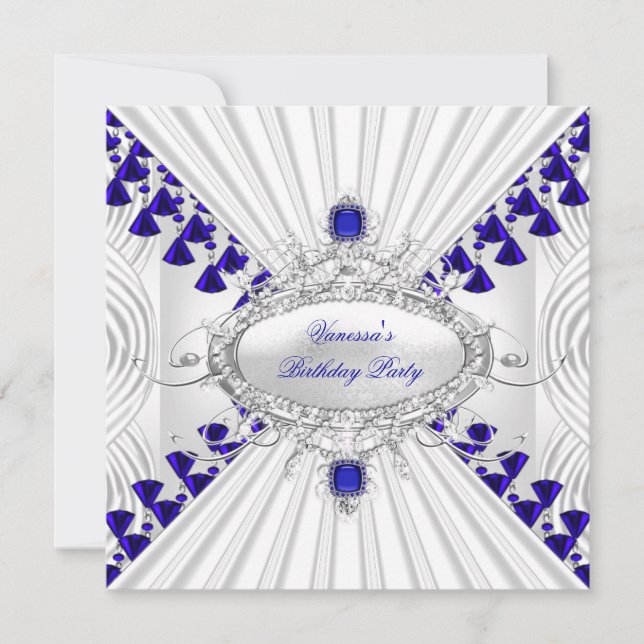 Invitation Images de perles de diamant blanc bleu royal pour  (Devant)