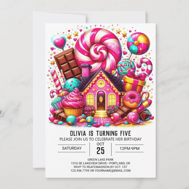Invitation Imaginaire Adorable Candyland Digital Anniversaire (Devant)