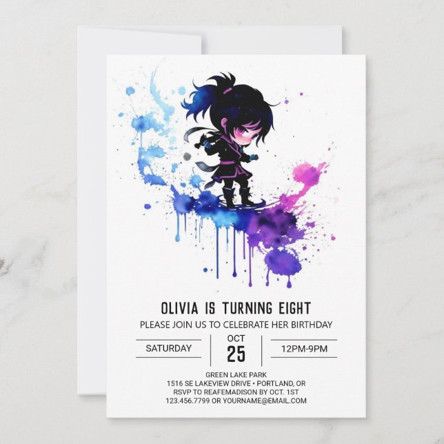 Invitation Imaginaire Adorable Ninja Digital Girl Anniversair (Devant)