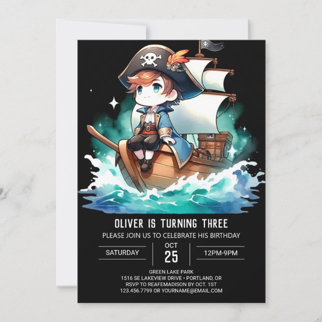 Invitation Imaginaire Adorable Pirate Anniversaire (Devant)