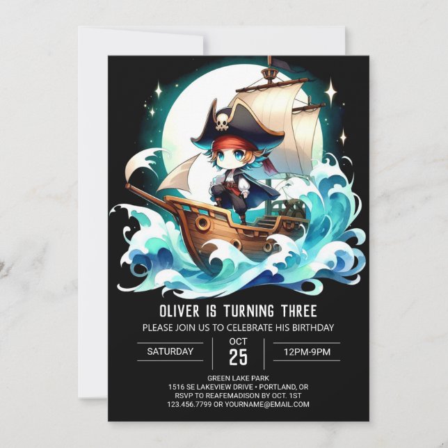Invitation Imaginaire Adorable Pirate Anniversaire (Devant)