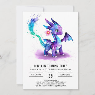 Invitation Imaginaire aquarelle Dragon Digital Girl Anniversa