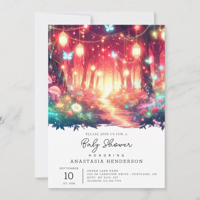 Invitation Imaginaire Boho Baby shower forestier enchanté (Devant)