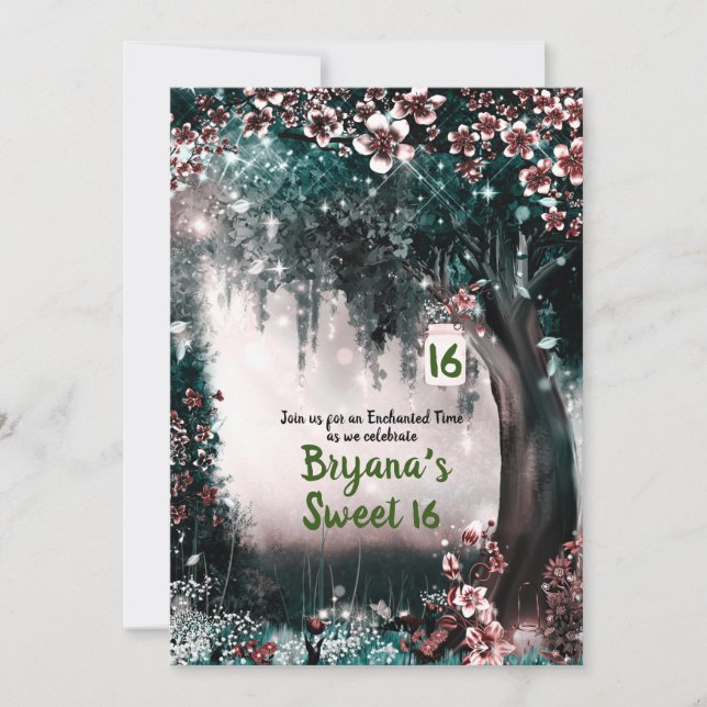 Invitation Imaginaire Bois Enchantée Blush Forest Sweet 16 (Devant)