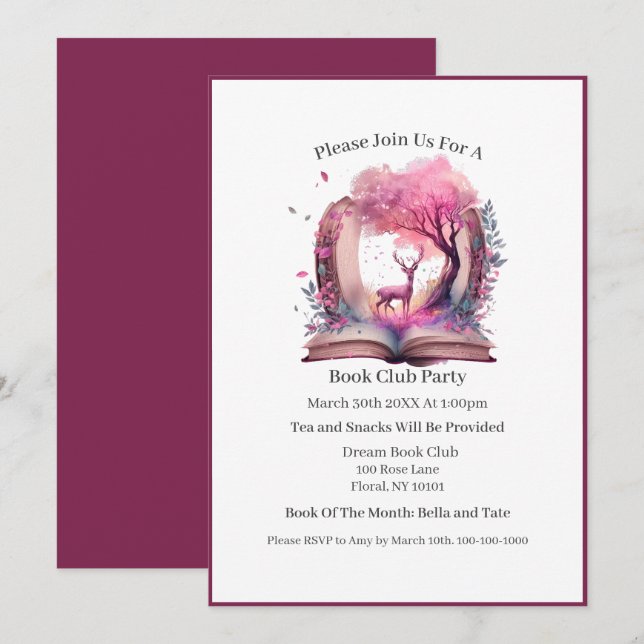 Invitation Imaginaire Book Lover, Book Club (Devant / Derrière)