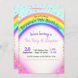 Invitation Imaginaire d'anniversaire Rainbow Gold Sparkle